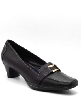 New Diamond Flex Women's Tailored Low Heel Black Leather Loafer